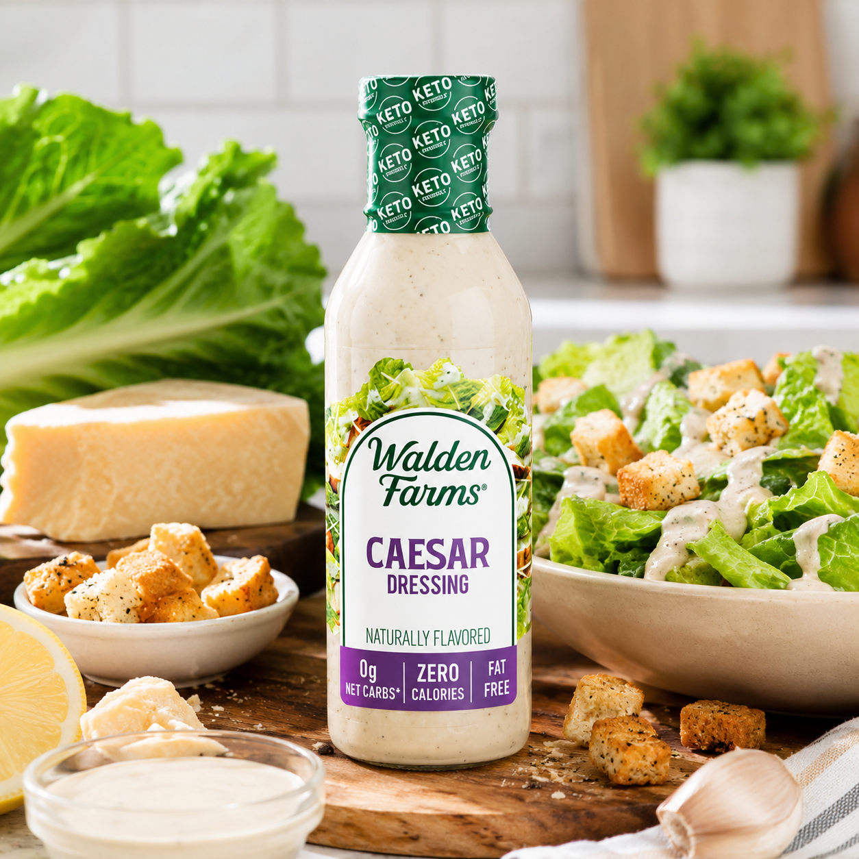 Walden Farms Caesar Dressing 12 oz Bottle Creamy & Light Tangy Flavor Net Carbs Kosher Certified Natural Topping for Salads 0.00 oz