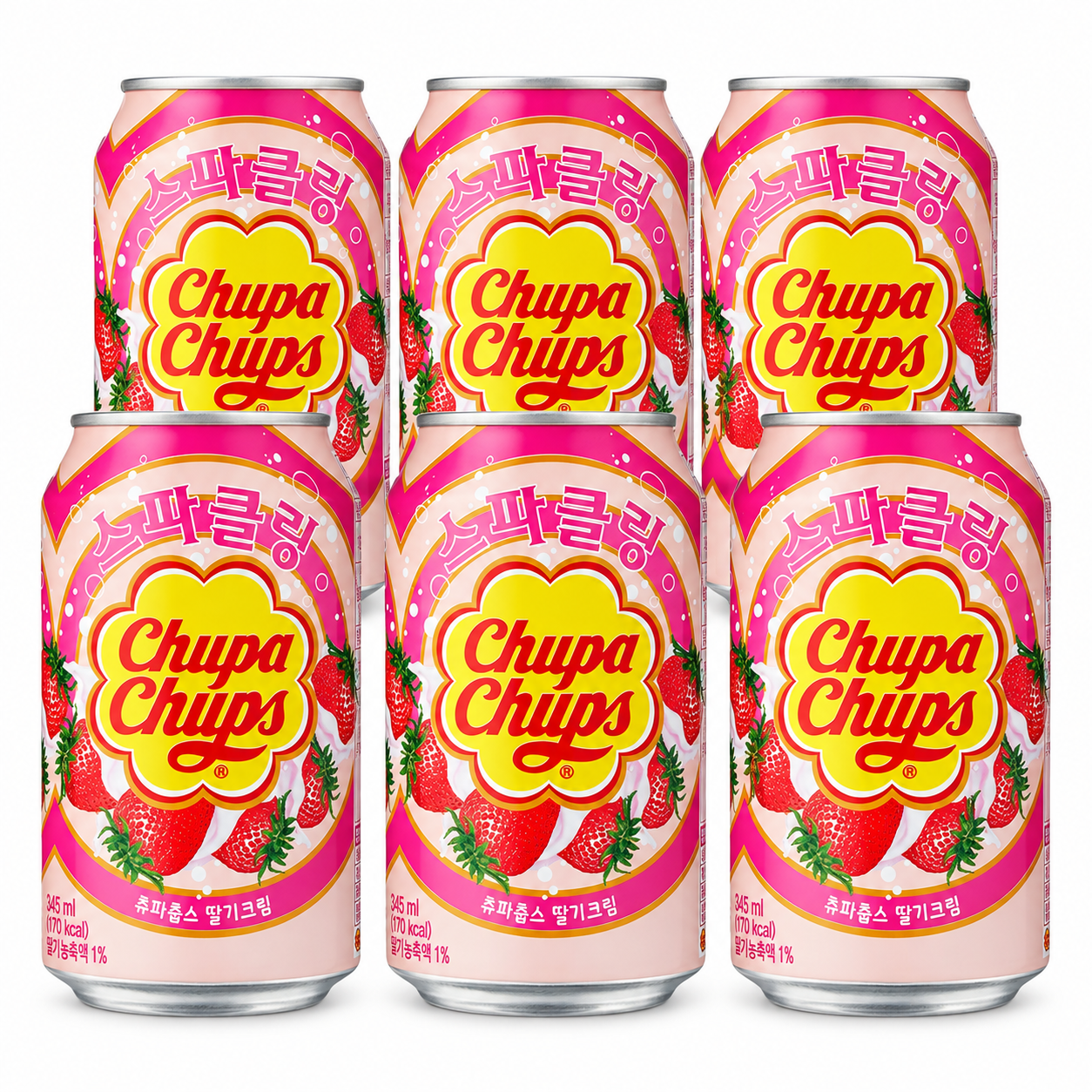 Namyang Chupa Chups Sparkling Soda Strawberry Flavor 345 mL (Pack of 6) Chupa Chups