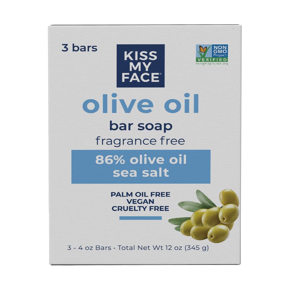 Kiss My Face Pure Olive Soap Bars, 4 oz (Pack of 3) Kiss My Face