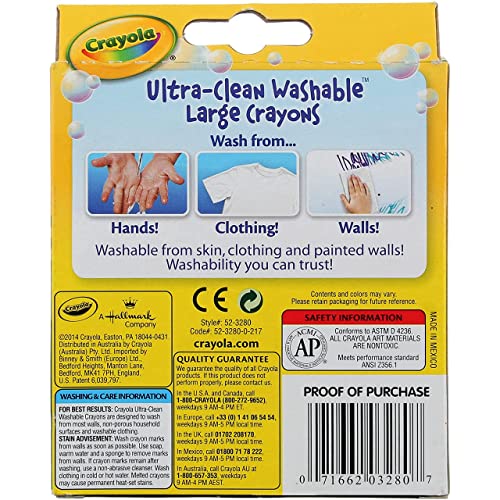 Crayola Washable Crayons, Large, 8 Colors (Pack of 2)
