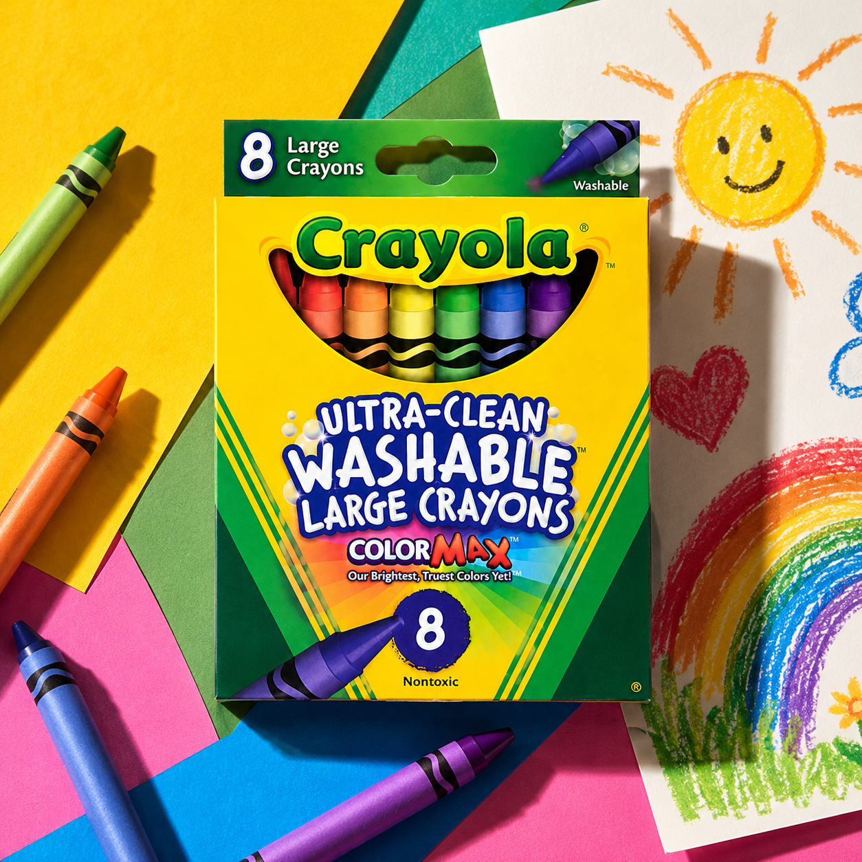 Crayola Washable Crayons, Large, 8 Colors (Pack of 2)