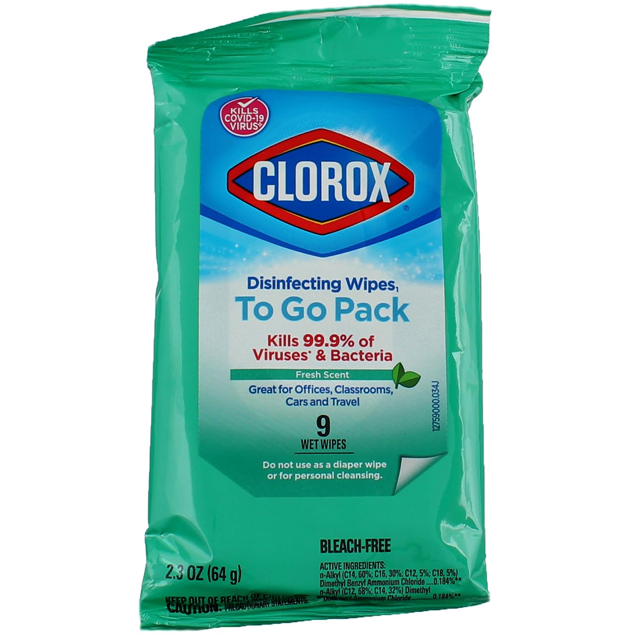 CLOROX Disinfecting Wipes To Go Pack, Fresh Scent 9 count (Pack of 5) Clorox