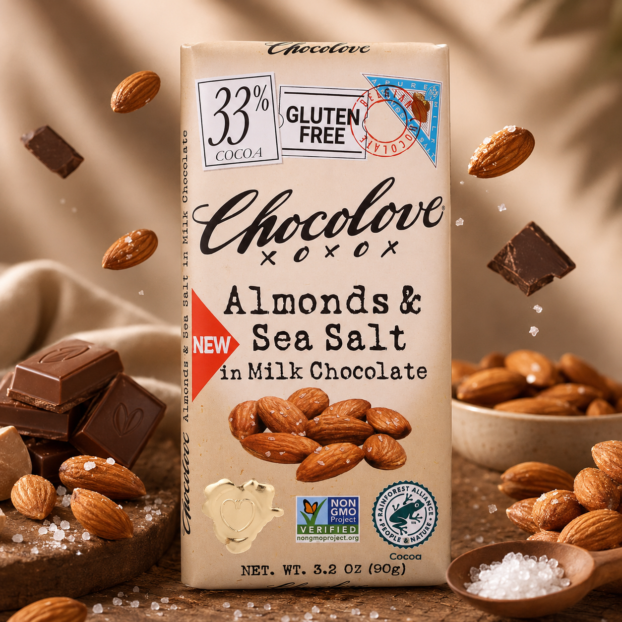 Chocolove Almonds & Sea Salt Milk Chocolate Bar 3.2 Oz
