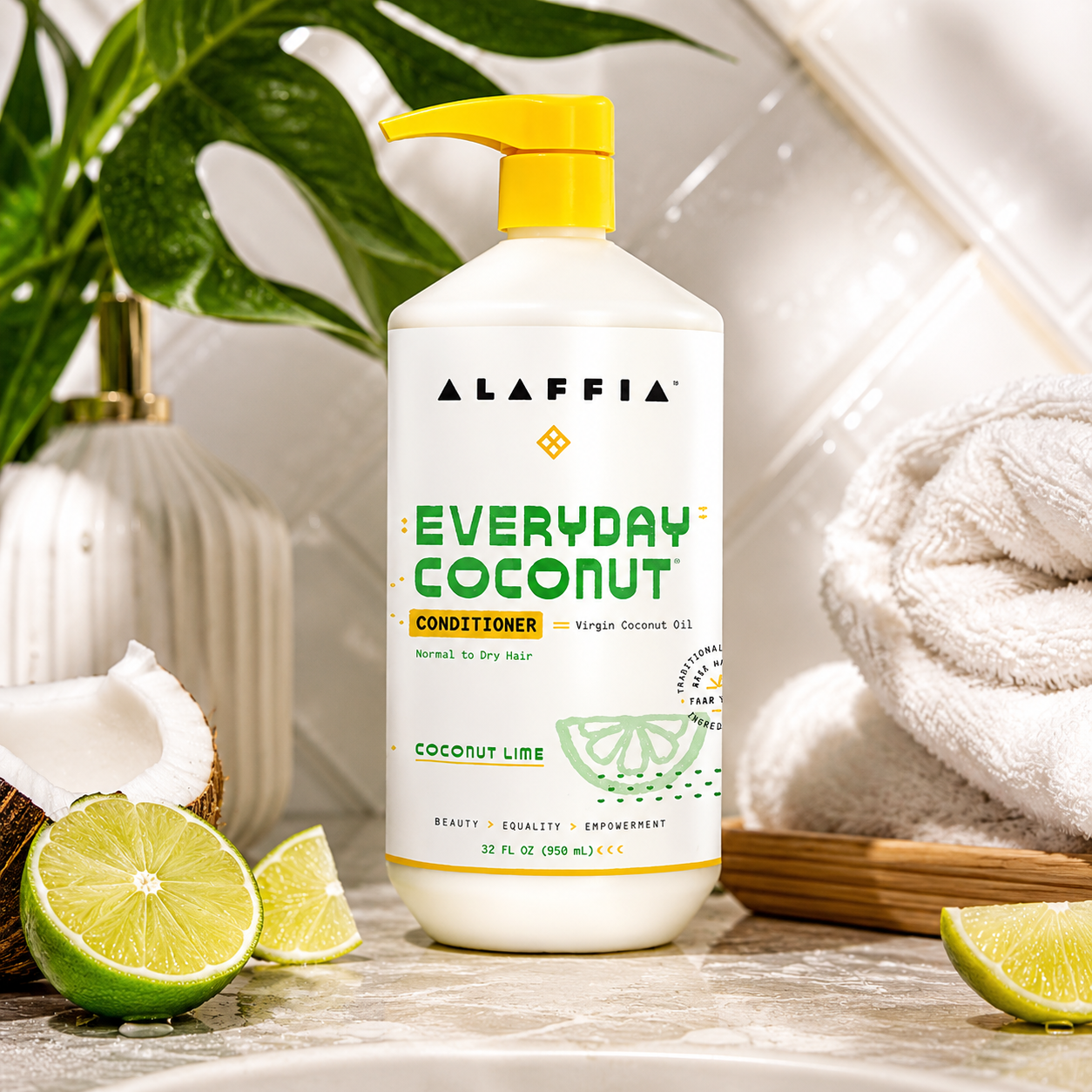 Alaffia Everyday Coconut Lime Conditioner for Normal to Dry Hair - Moisturizing Support with Ginger, Coconut Oil, and Shea Butter, Fair Trade, 32 Fl Oz
