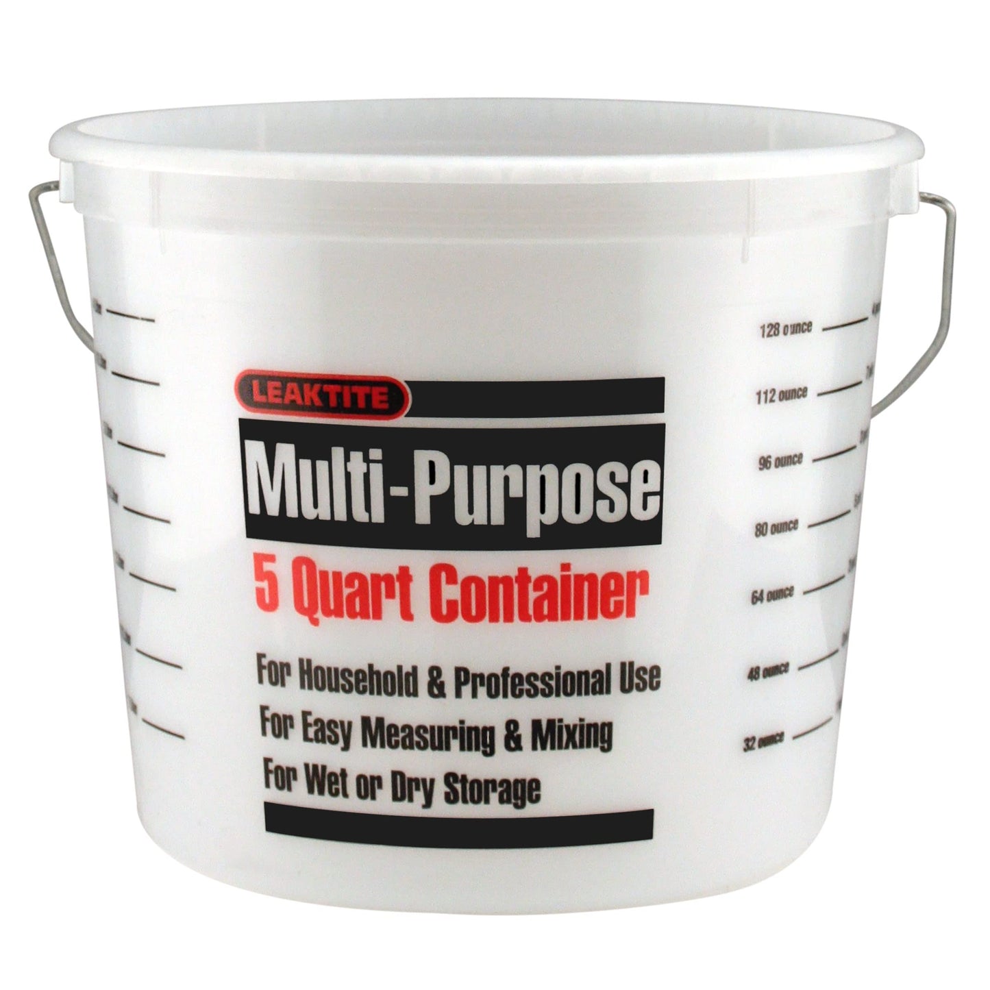 Leaktite 35054 L50CLR 5 Qt Clear Measure Plastic Pail w/Metal