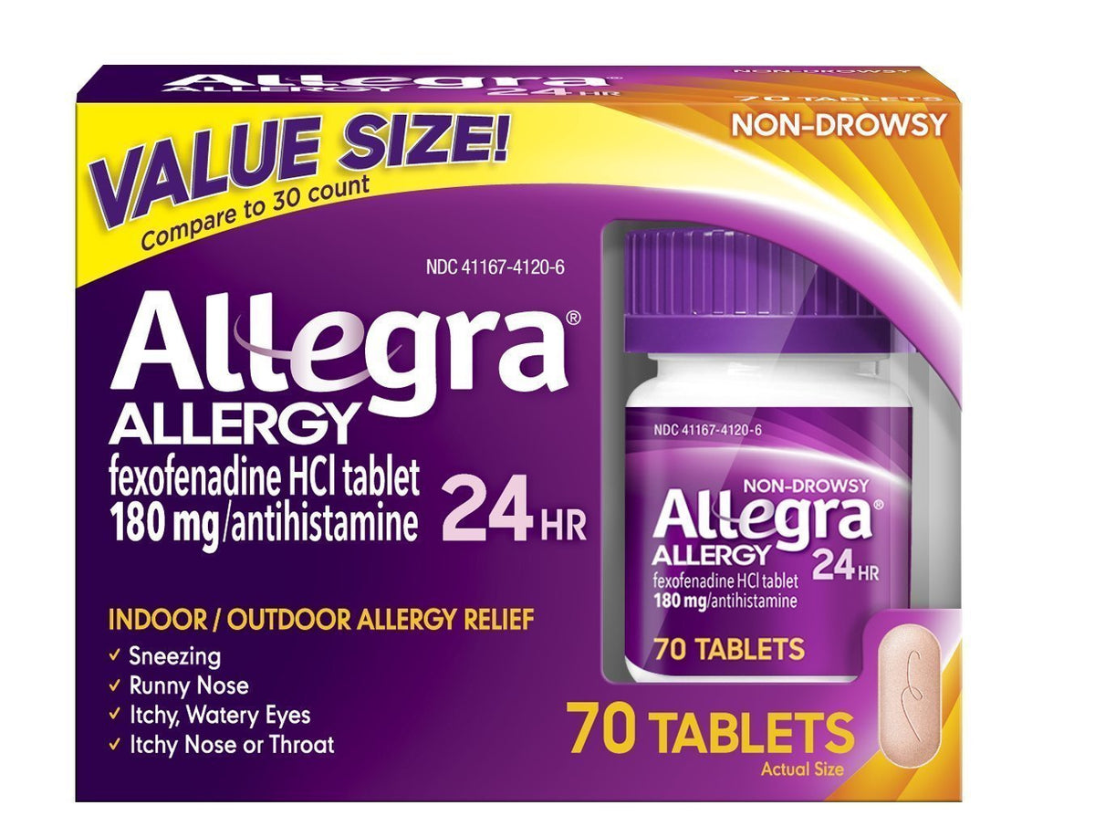 Allegra Adult 24 Hour Allergy Tablets, 180Mg, (70 Tablets) Allegra