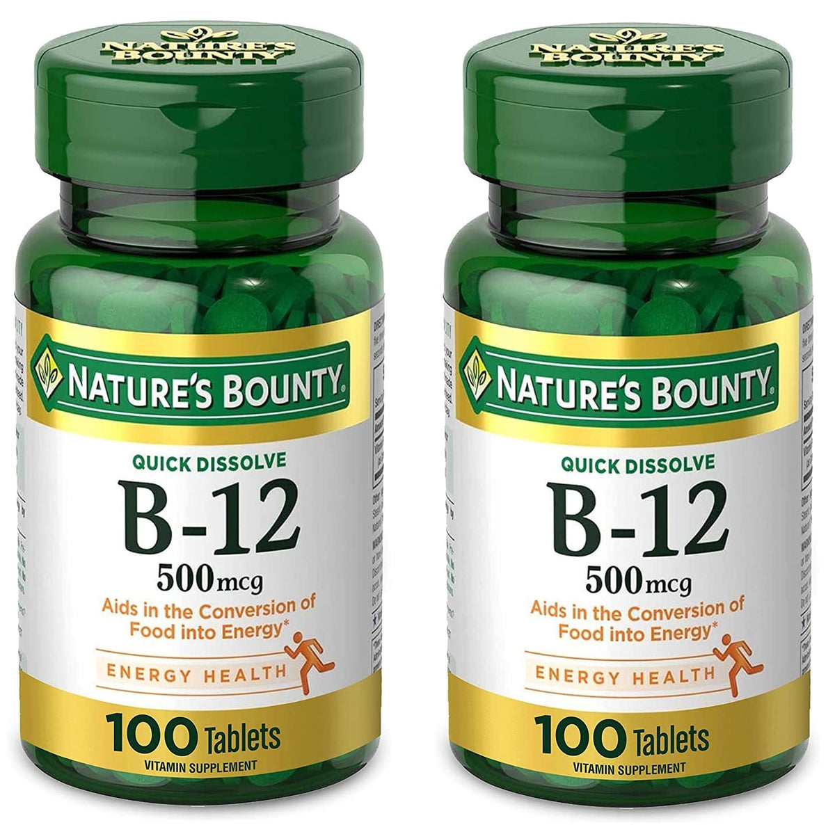 Nature's Bounty Vitamin B12 500 mcg Tablets, 100 Count (Pack of 2) Nature's Bounty