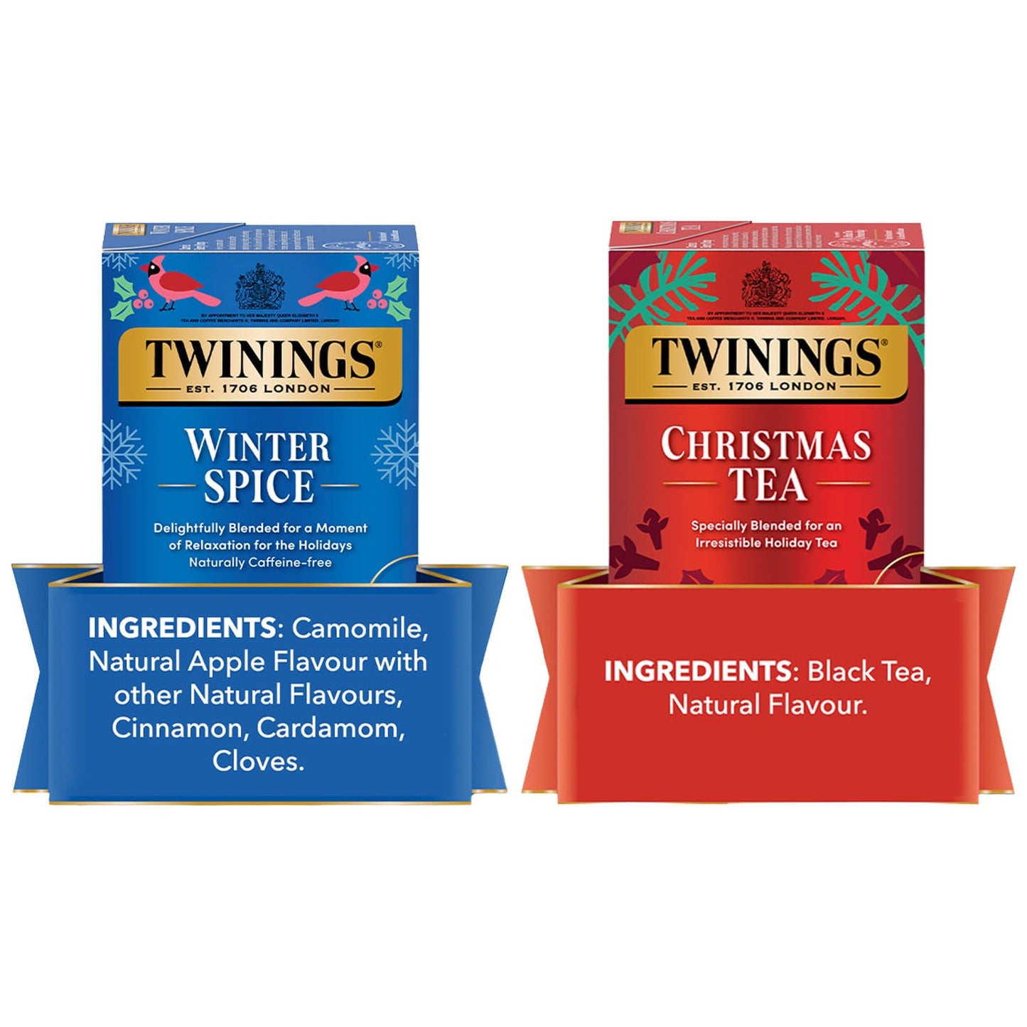 Twinings Holiday Sweet & Spicy Tea Variety (Pack of 2) Christmas Tea Caffeinated and Winter Spice Herbal Caffeine-Free 20 Tea Bags Each