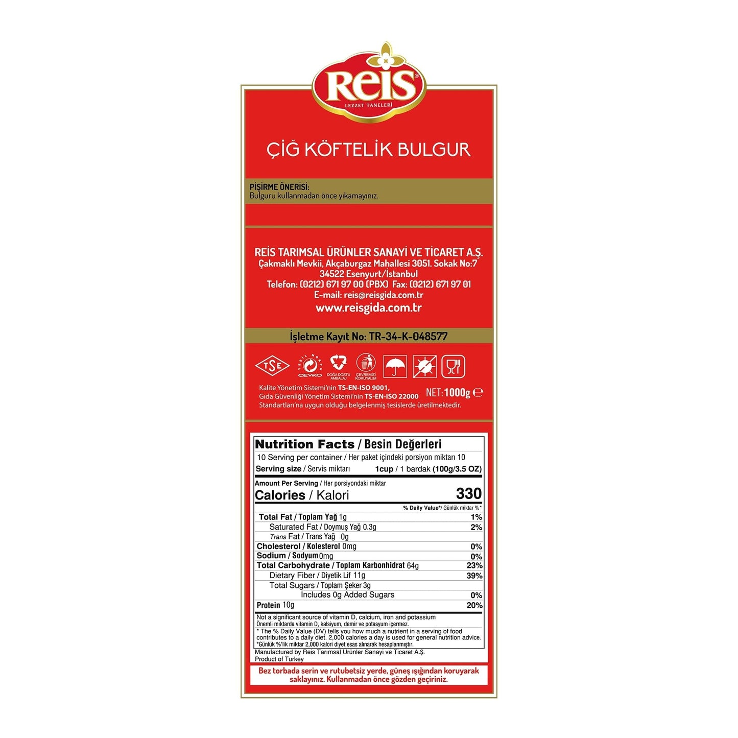 Reis Extra Fine Bulgur Wheat Berries Bulgur Wheat for 1000g