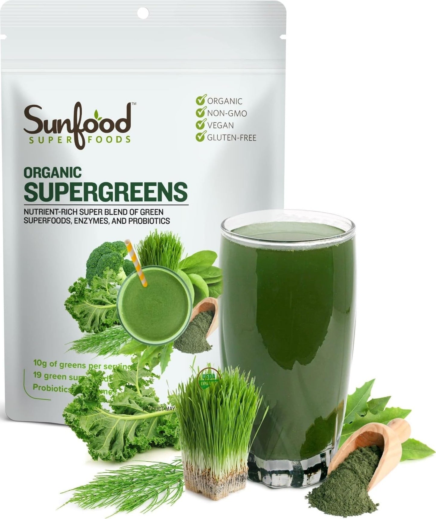 Sunfood Superfoods Organic Supergreens Blend - Greens Superfood Powder, Daily Sunfood Superfoods