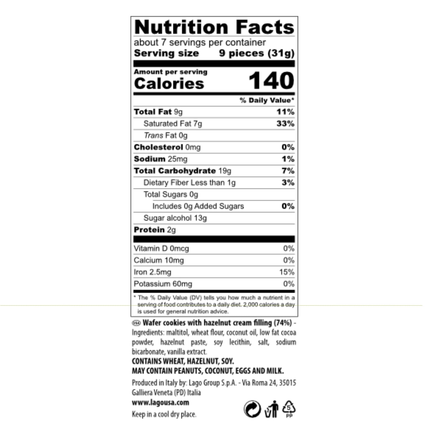 Gastone Lago Party Wafers Cookies Hazelnut Each Italian Crispy Wafer 7.5 oz