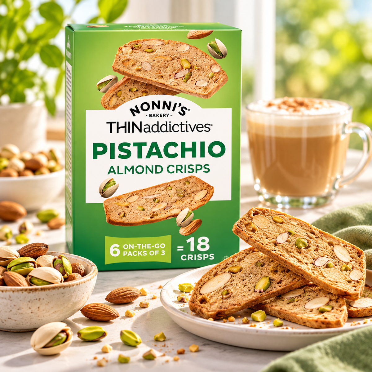 Nonni's Almond Thins, Pistachio, 6 Count (Pack of 6) Nonni's