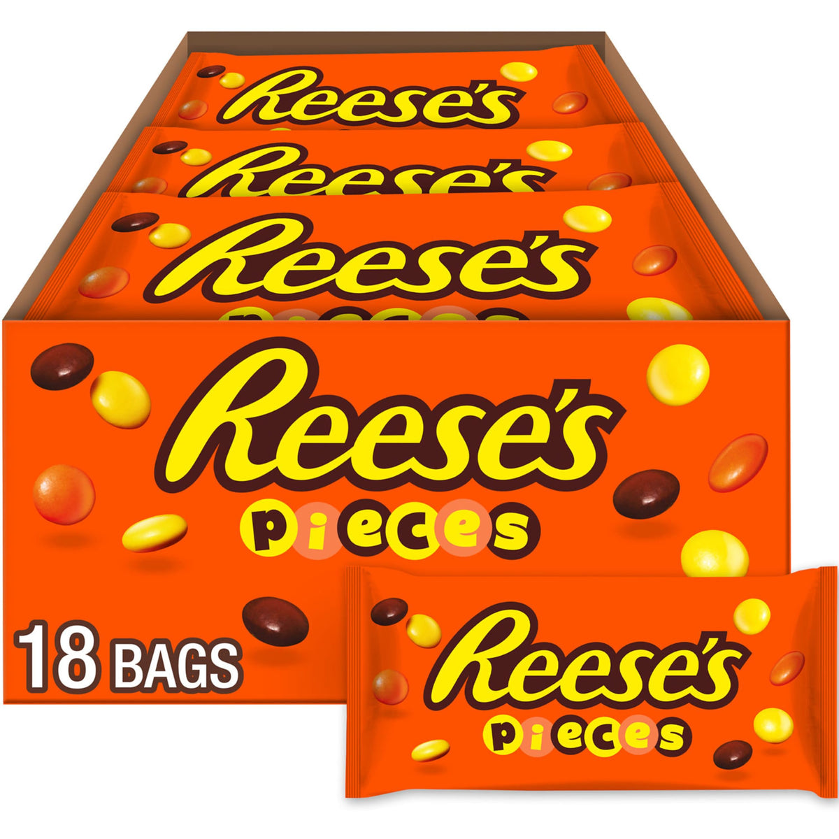 REESE'S PIECES Peanut Butter Candy, 1.53 oz Bags, 18 Count Reese's
