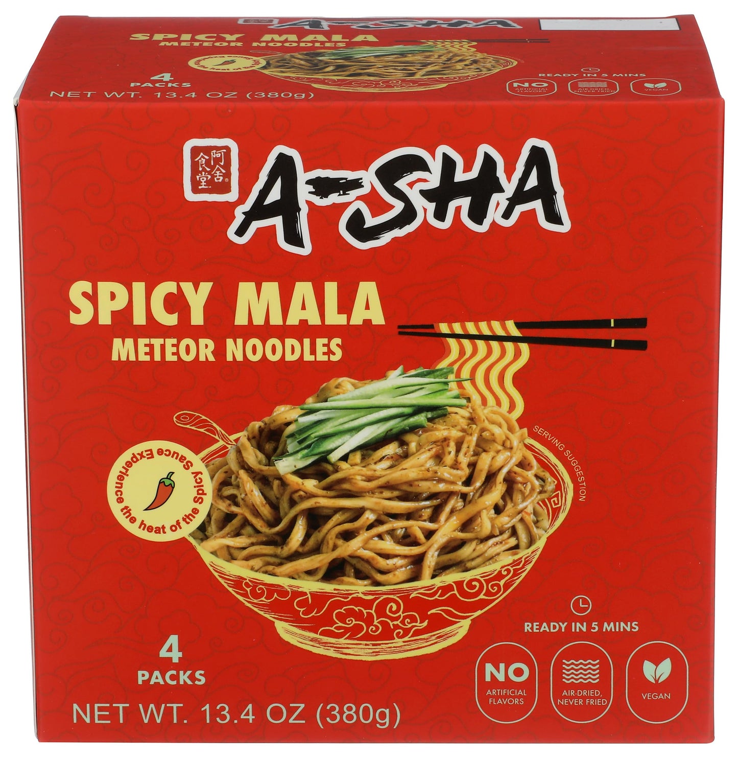 A-Sha Galaxy Noodles with Spicy Sauce (Pack of 4), 13.4 oz A-Sha