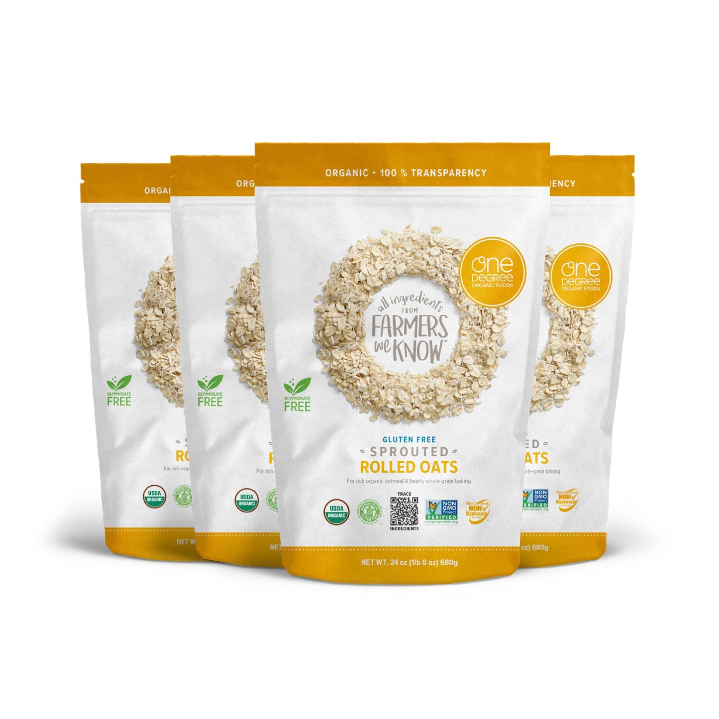 One Degree Organic Foods Sprouted Rolled Oats, 24 oz (Pack of 4) One Degree Organic Foods