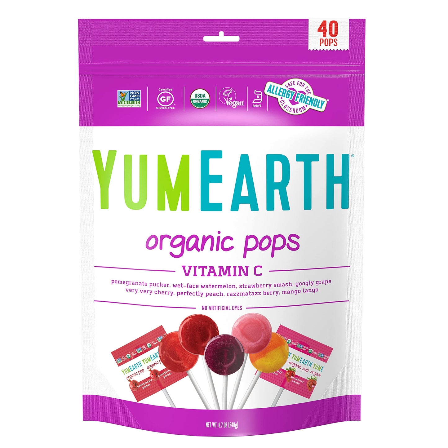 YumEarth Organic Vitamin C Lollipops Assorted Flavors 40 Count