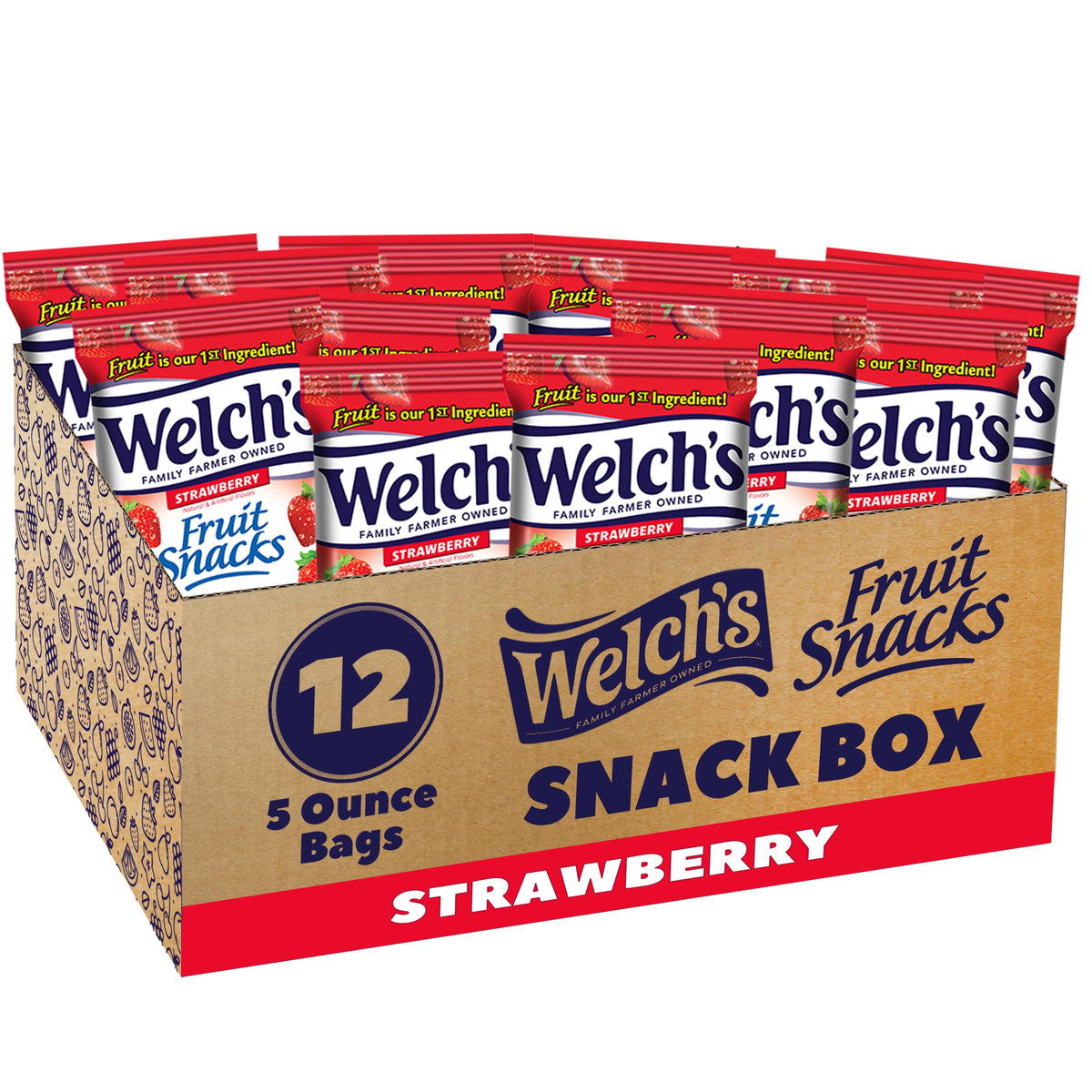 Welch's Fruit Snacks, Strawberry, Perfect for School Lunches (Pack of 12) Welch's