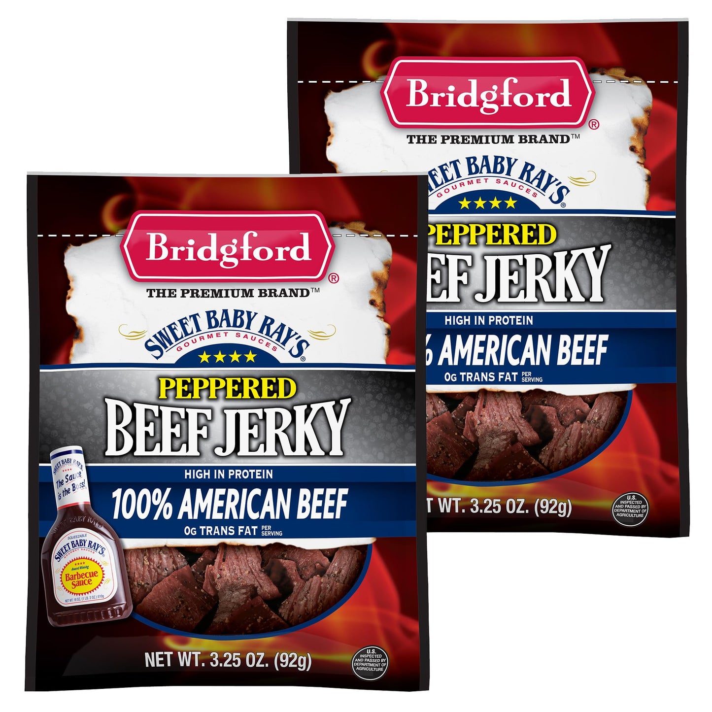 Bridgford Sweet Baby Ray's Peppered Beef Jerky, 3.25 oz (Pack of 2) Bridgford