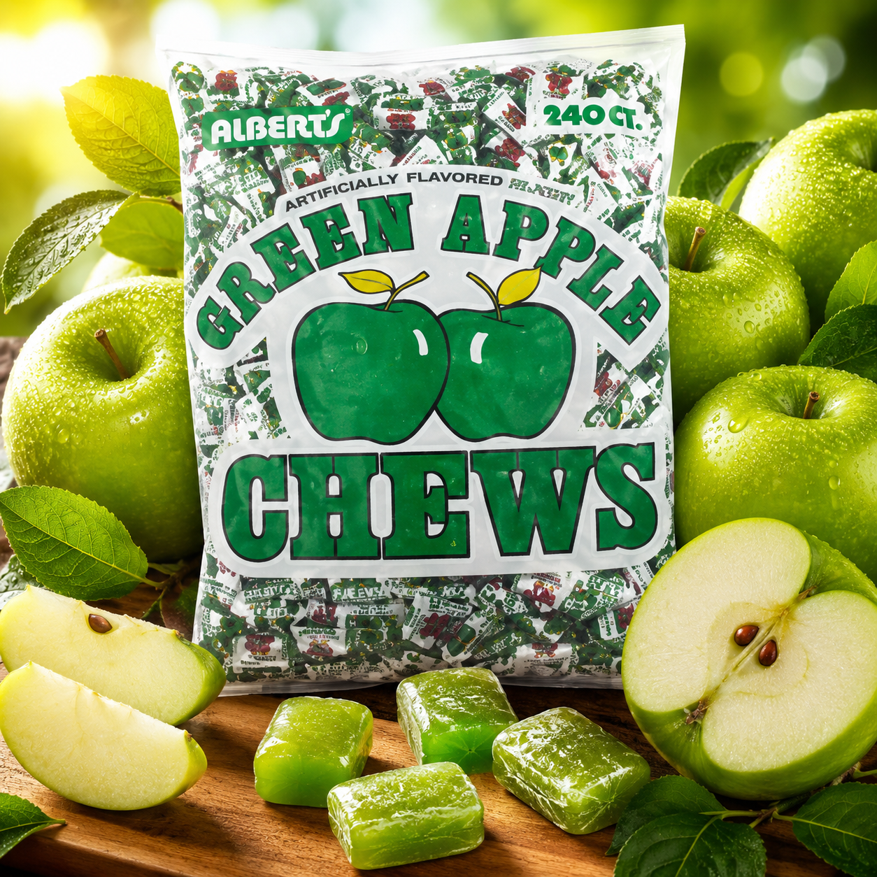 Albert's Fruit Chews - Green Apple Flavor (240 Candies)