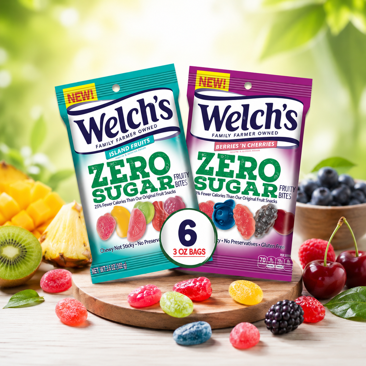 Welch's Zero Sugar Fruity Bites Variety Pack - Berries 'N Cherries & Island Fruit, 3 oz Packs