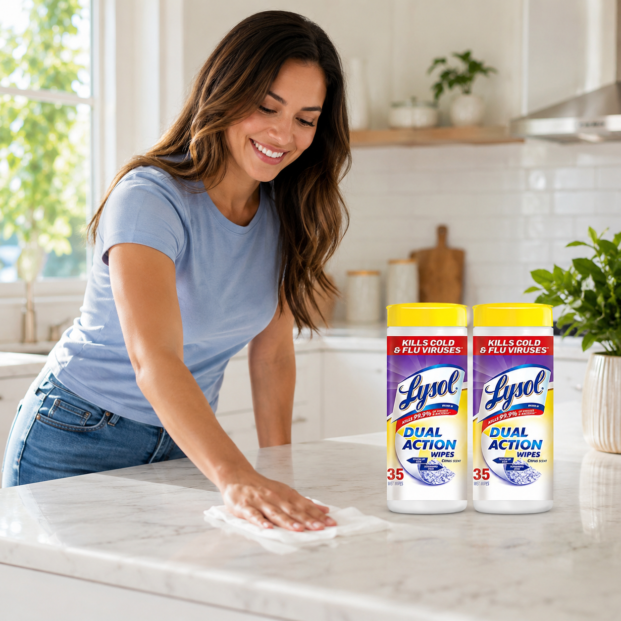 Lysol Dual Action Disinfecting Wipes, Citrus, 35 ct (Pack of 2)