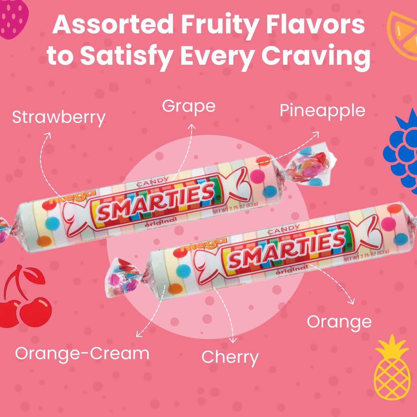 Product image of Smarties Candy Mega Rolls Gluten Free Vegan Assorted Flavors Peanut Free Individually Wrapped Box Halloween