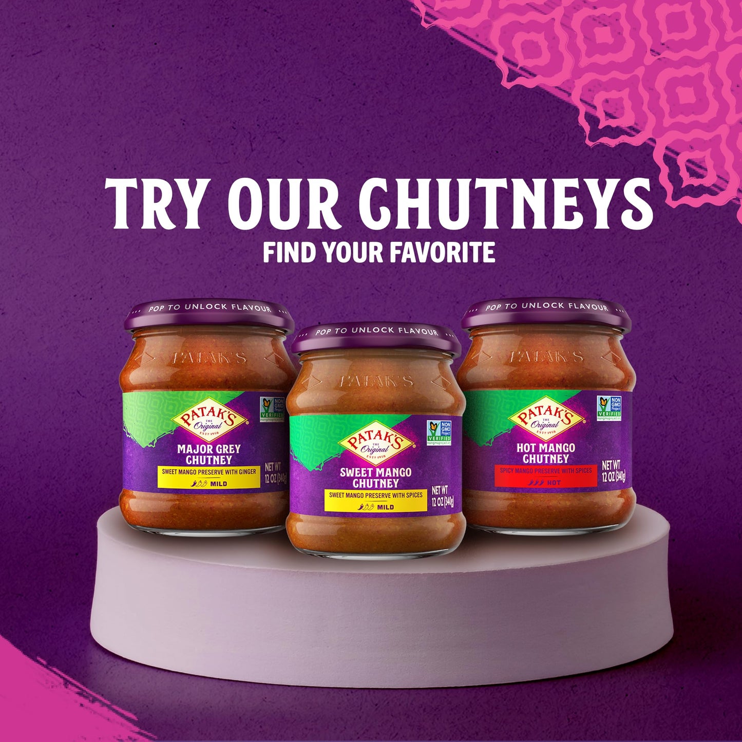 Product image of Patak's Major Grey Chutney Sweet and Mild Mango Chutney Ginger and Aromatic Spices Non-GMO Vegan and