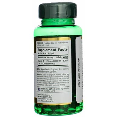 Product image of Nature's Bounty Vitamin D 5000 IU Softgels Pack of 100