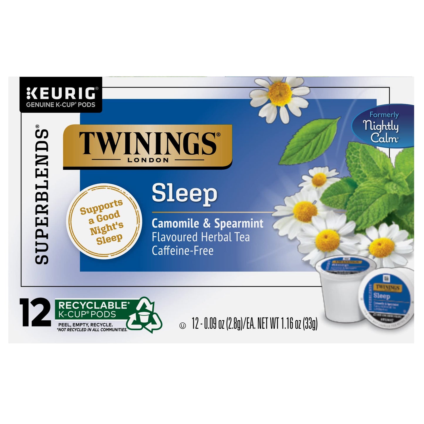 Product image of Twinings Herbal Tea K-Cup Pods Nightly Calm Caffeine-Free Chamomile Spearmint Lemongrass 12 ct Pack of 2