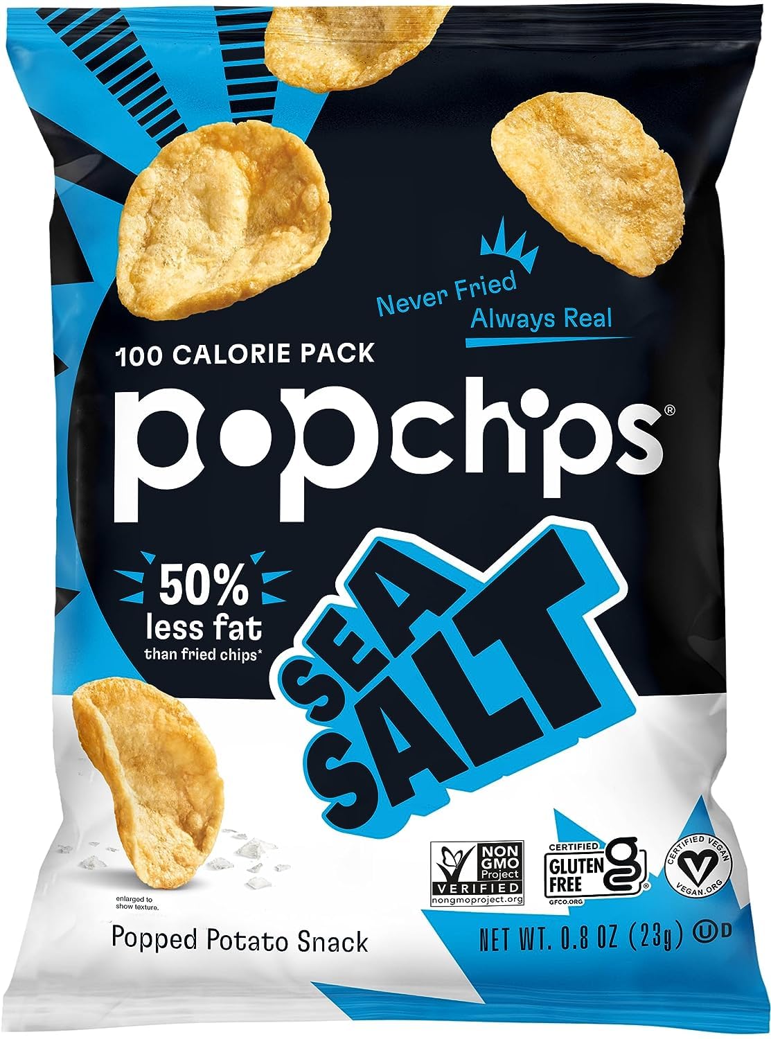Product image of Popchips Potato Chips Sea Salt Flavor Snack Size Bags 0.8 oz 0.8 oz Pack of 24