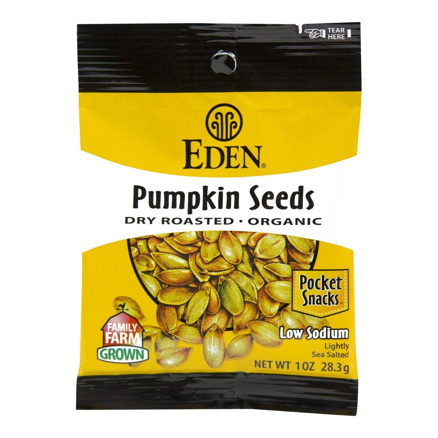Product image of Eden Organic Pumpkin Seeds Dry Roasted and Salted Pocket Snacks 1 oz 1 oz Pack of 12
