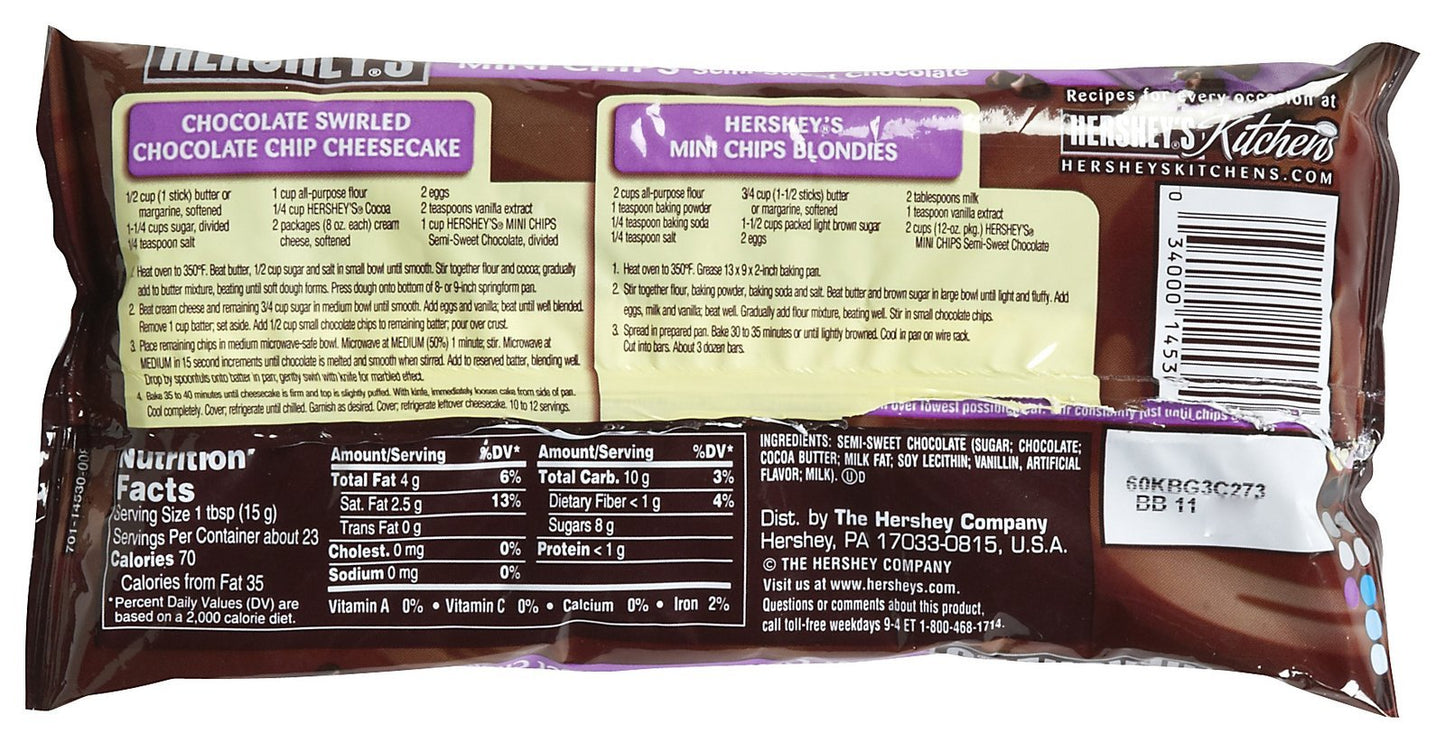 Product image of HERSHEY'S Semi-Sweet Mini Baking Chips 12 oz 12 oz Pack of 2