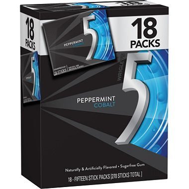 Product image of 5 Gum Cobalt Cooling Peppermint Flavor Chewing Gum 15 Pieces per Pack 18 Packs