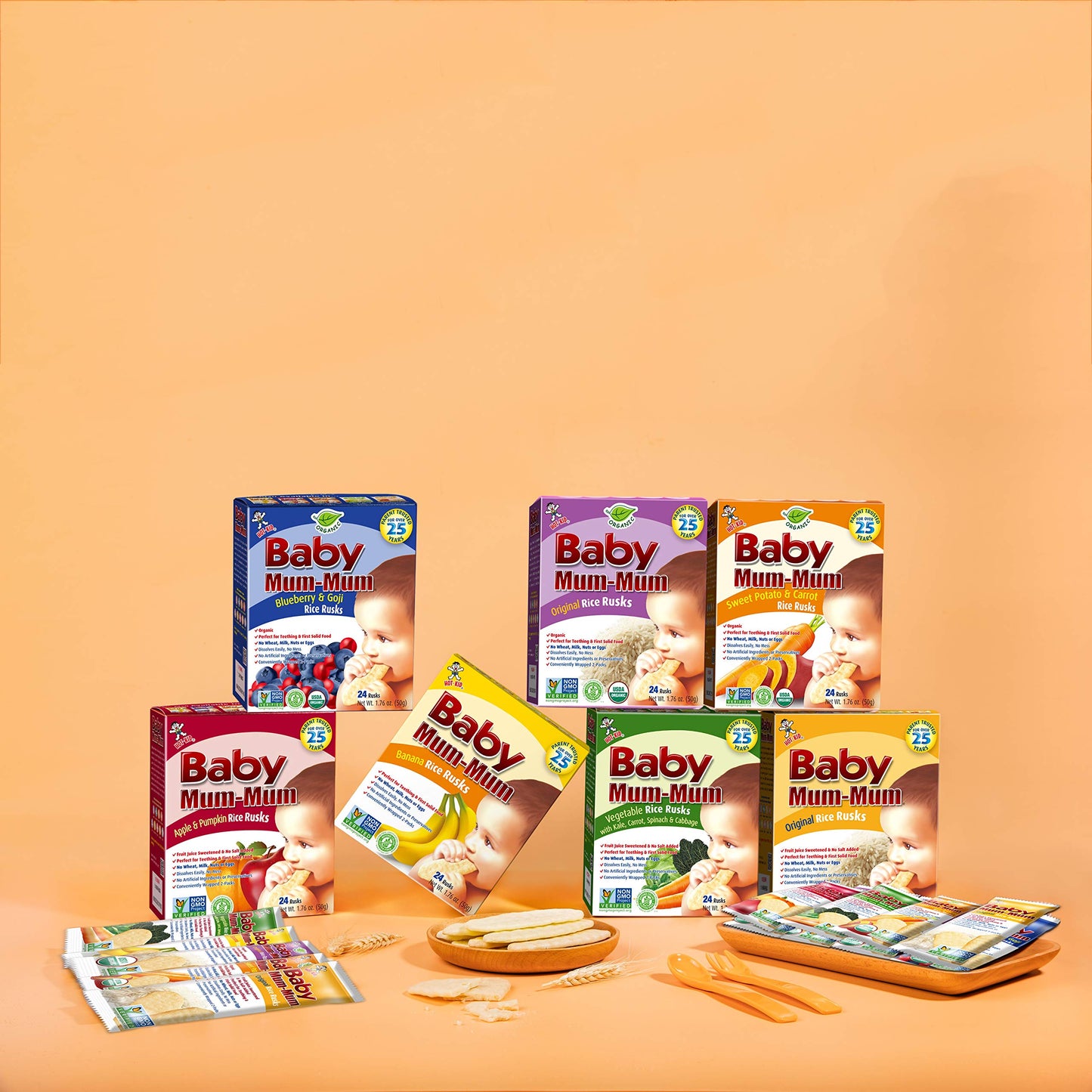 Product image of Hot-Kid Baby Mum-Mum Rice Rusks Organic Sweet Potato and Carrot 24 Pieces Pack of 6
