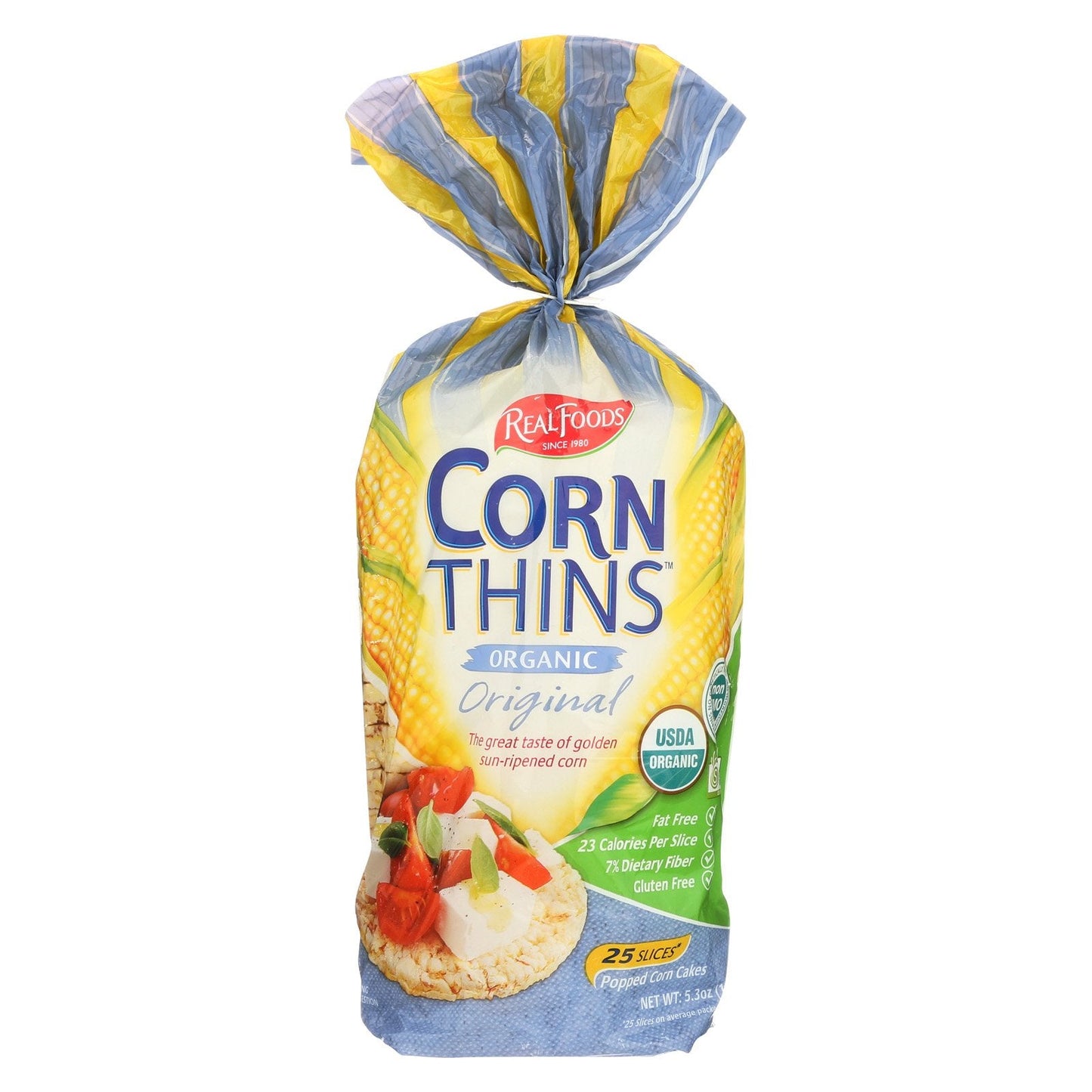 Product image of Real Foods Organic Corn Thins Corn Cakes Gluten-Free Vegan Whole Grain Snack 5.3 oz 5.3 oz Pack of 6