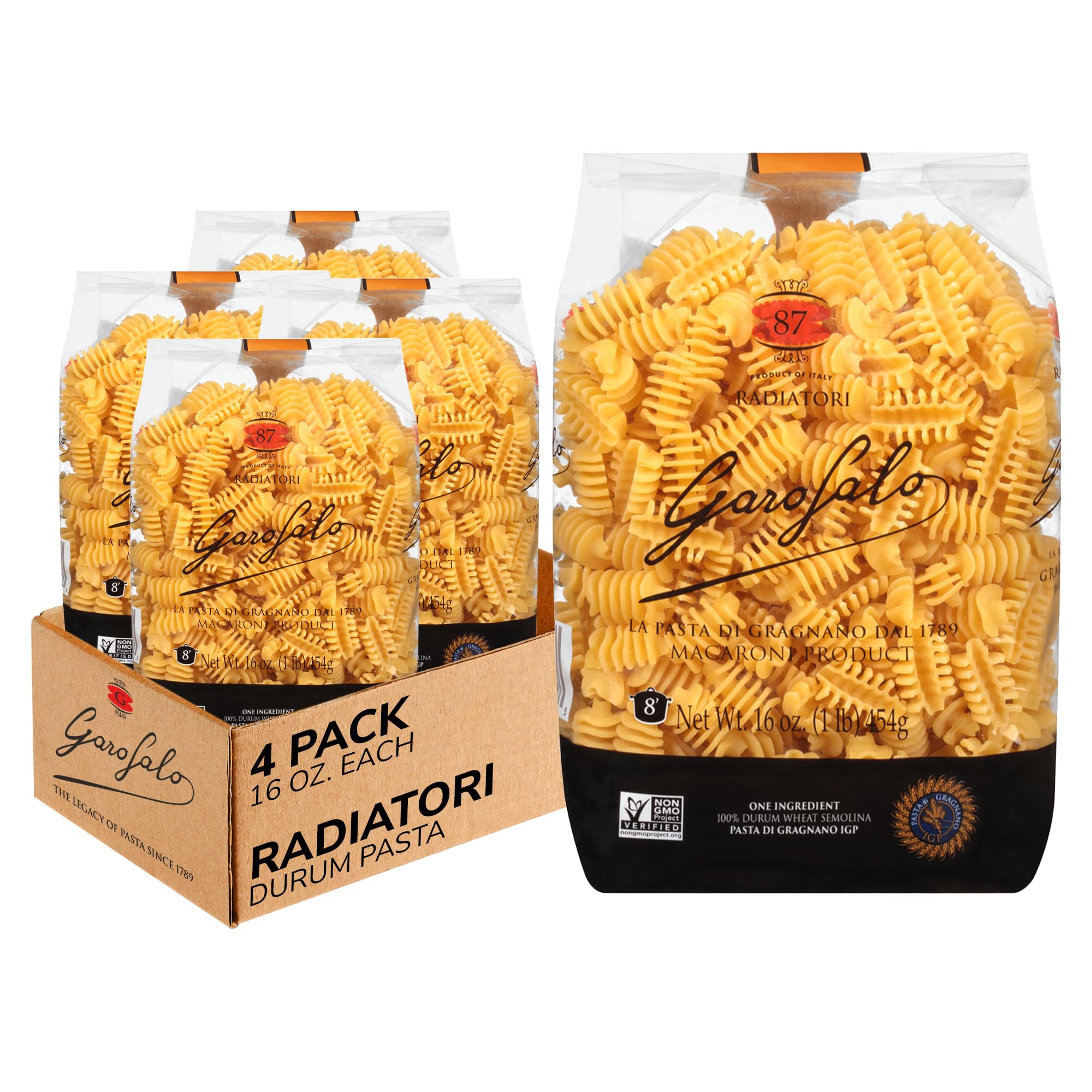 Product image of GAROFALO Radiatori Pasta Premium Durum Wheat Semolina Italian Made Bronze-Drawn 1 lb Pack of 4