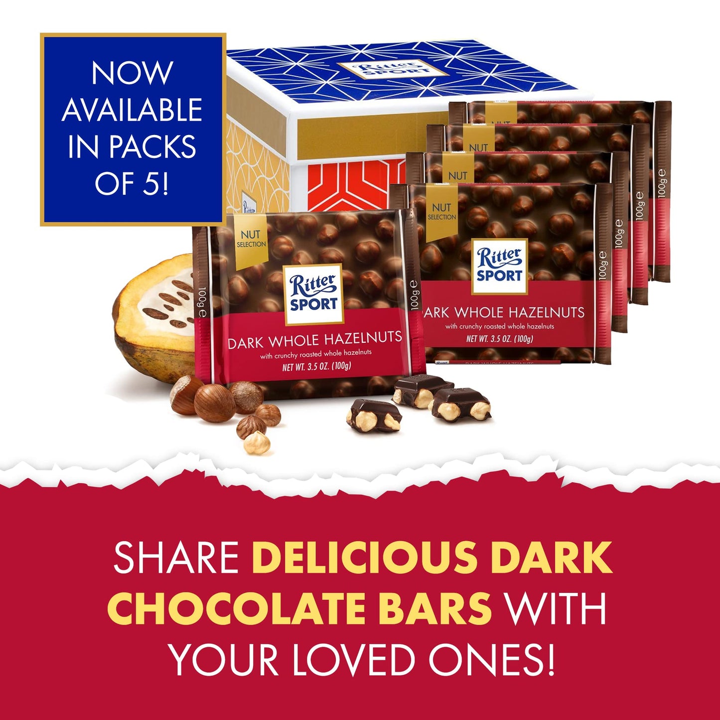 Product image of Ritter Sport Dark Chocolate Whole Hazelnuts 3.53 oz 3.53 oz Pack of 5