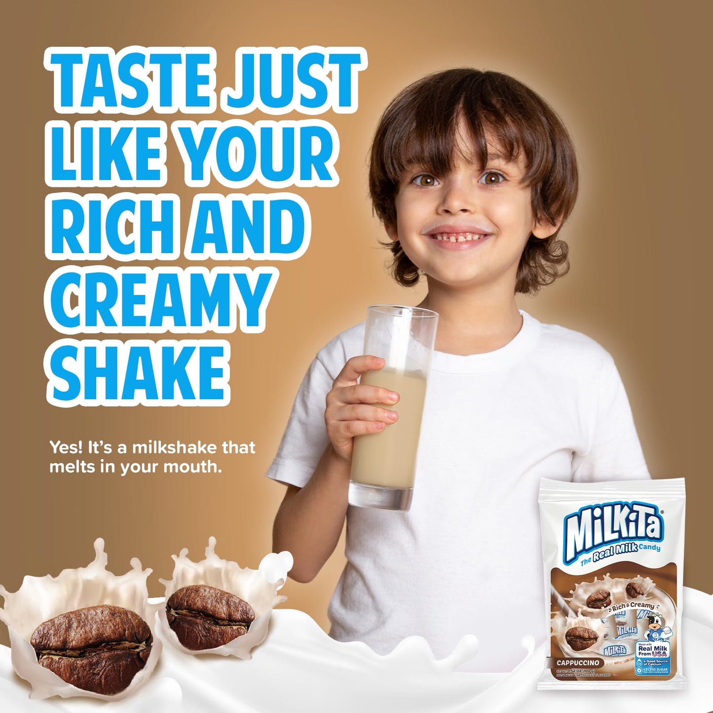 Product image of Milkita Creamy Cappuccino Milk Candy Bag Low-Sugar Fat Free Gluten Free Pack of 25