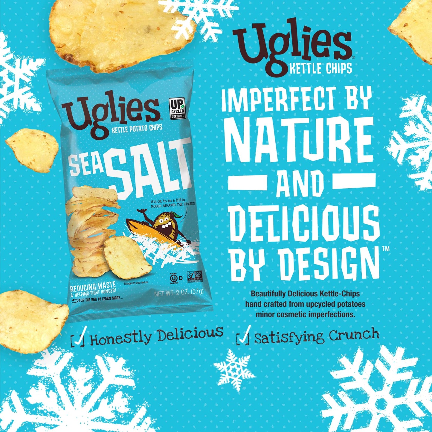 Product image of UGLIES Kettle-Cooked Potato Chips Sea Salt Gluten-Free Kosher-Friendly Non-GMO 2 oz 2 oz Pack of 12