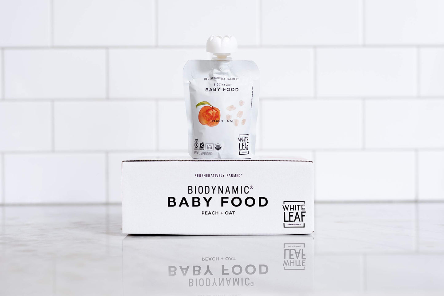 Product image of White Leaf Provisions Biodynamic and Organic Baby Food Peach + Oat Unsweetened Puree Squeezable Baby Food