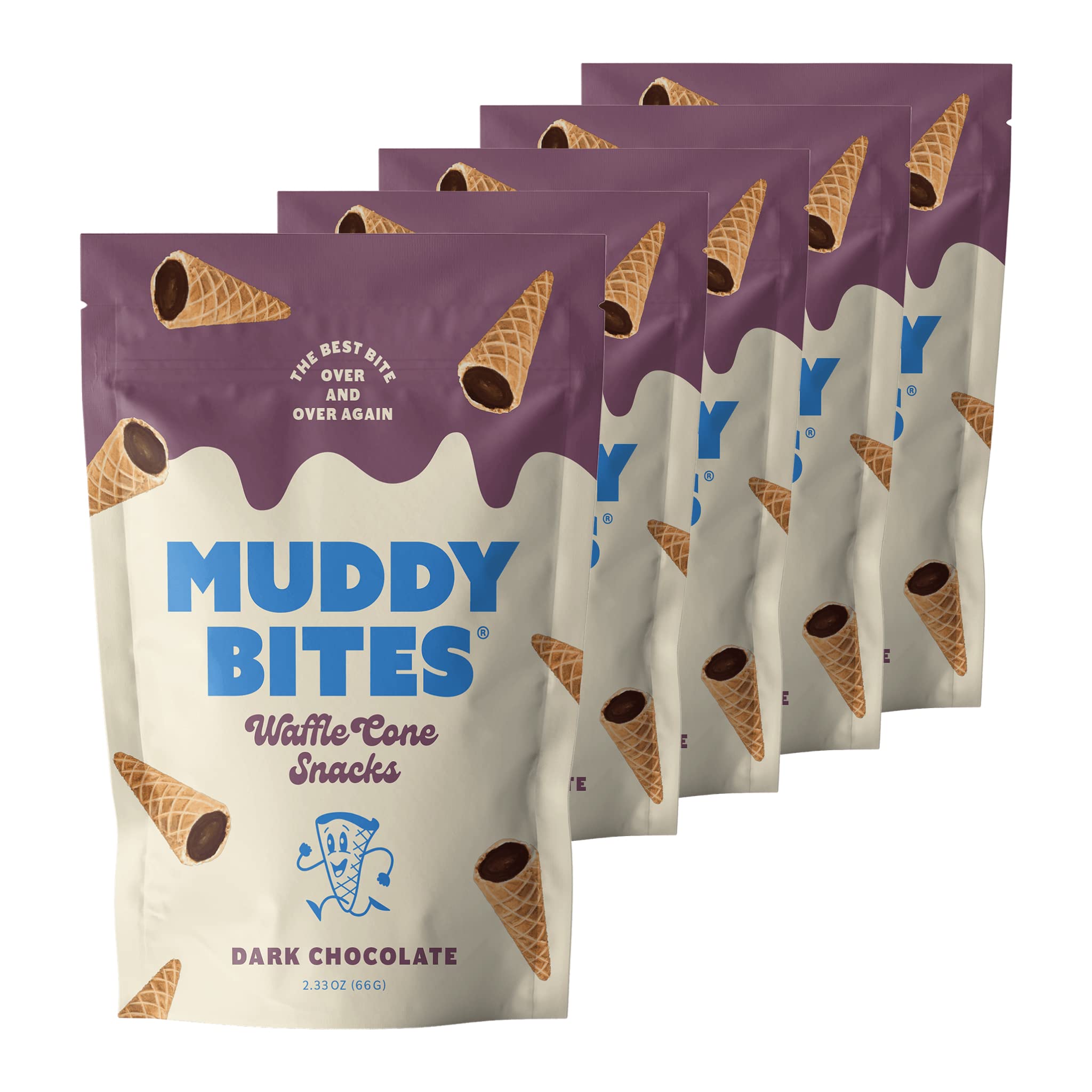 Product image of Muddy Bites Waffle Cone Snacks Bite Sized Chocolate Filled Waffle Cones Dark Chocolate Kosher Pure Cane