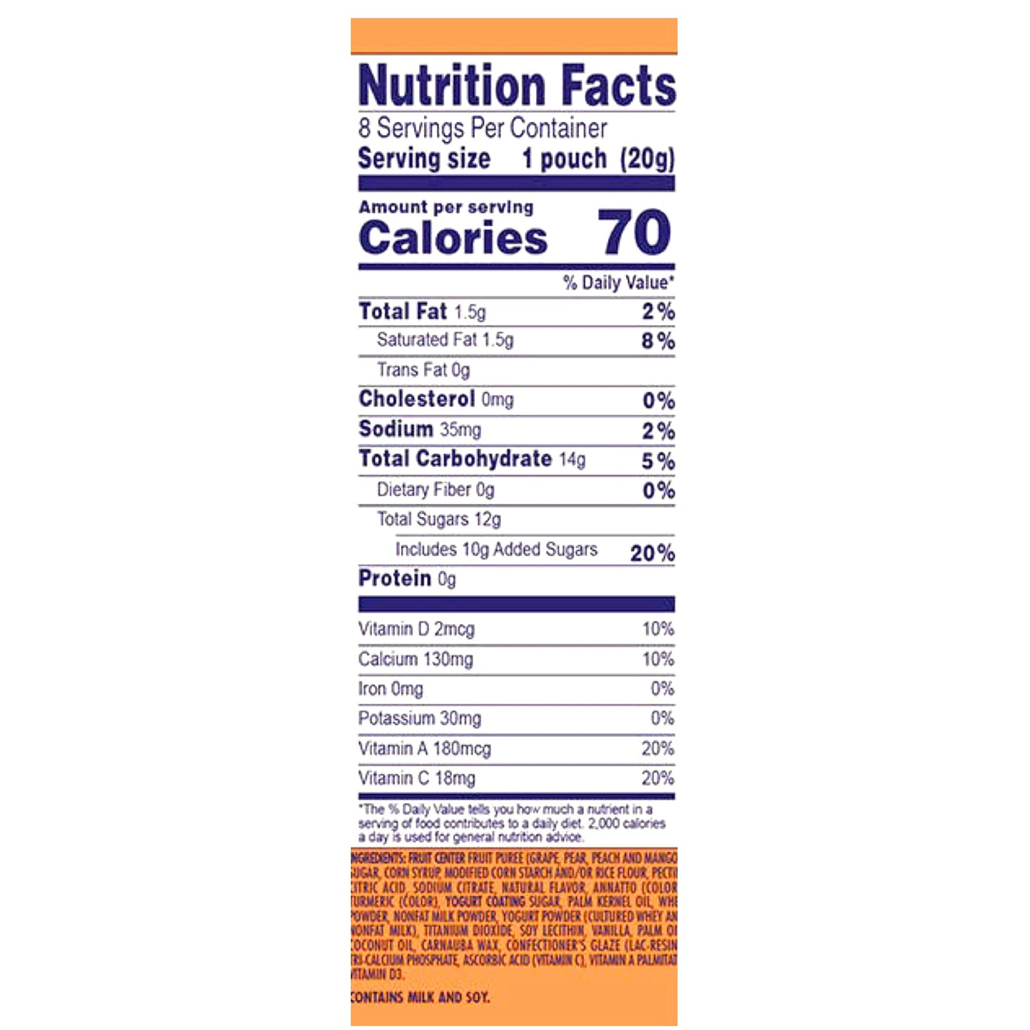 Product image of Welch's Fruit 'n Yogurt Mango-Peach Fruit Snacks 1 Pouches 0.7 oz 8 ct 0.7 oz 8 Count