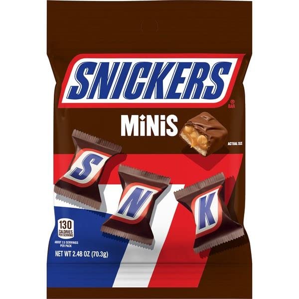 Product image of Snickers Minis Chocolate Bar Roasted Peanuts Nougat Caramel and Milk Chocolate Candy Bag 2.48 oz 2.48 oz