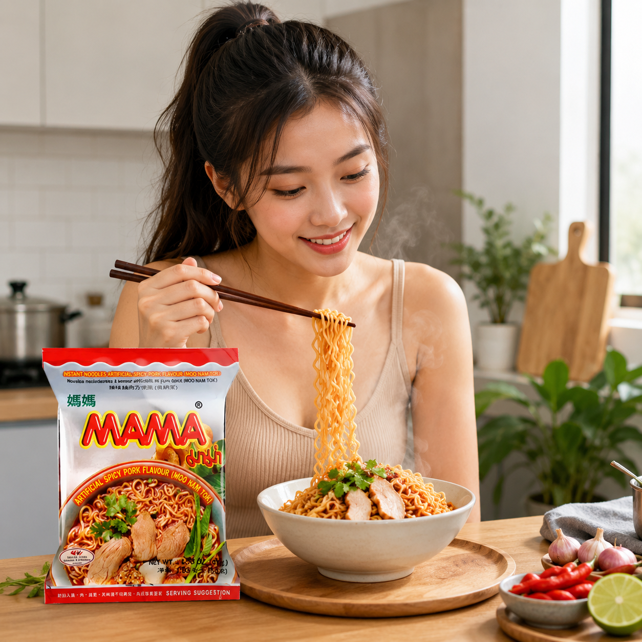Mama Ramen Style Instant Oriental Noodles Spicy Pork Flavor