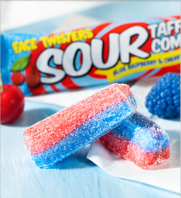 Face Twisters Blue Raspberry Raspberry Blue Raspberry& Cherry Sour Taffy Combo 1.4 oz