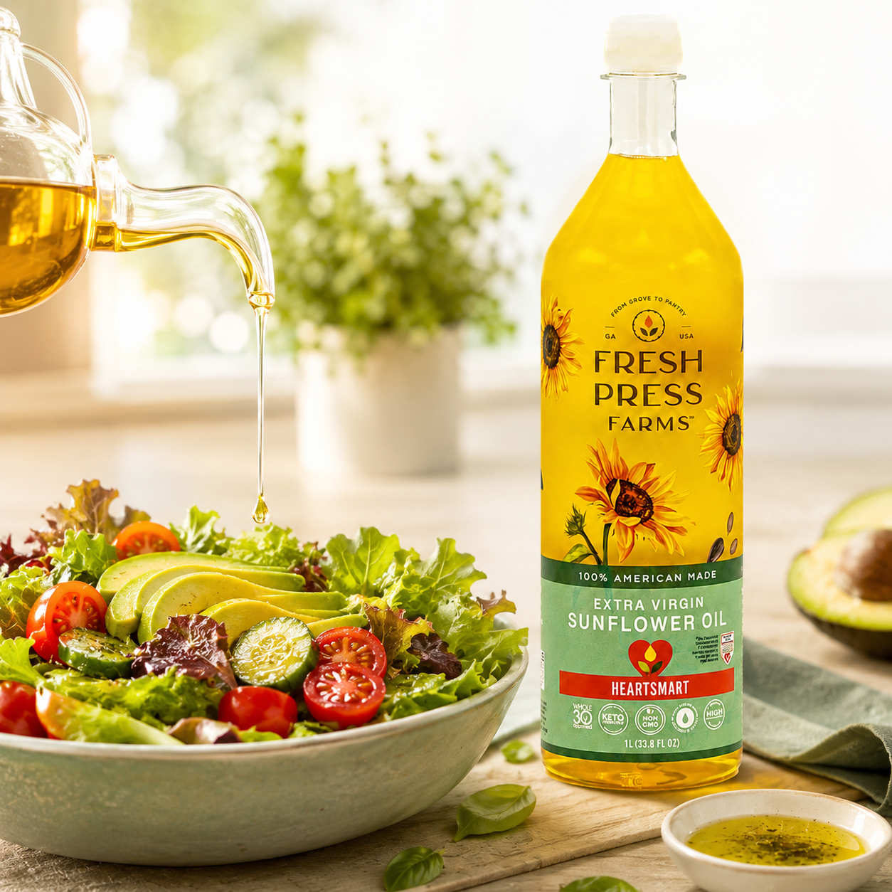 Fresh Press Fresh Farms Cold Pressed Extra Virgin Sunflower Oil High 33.8 Fl Oz