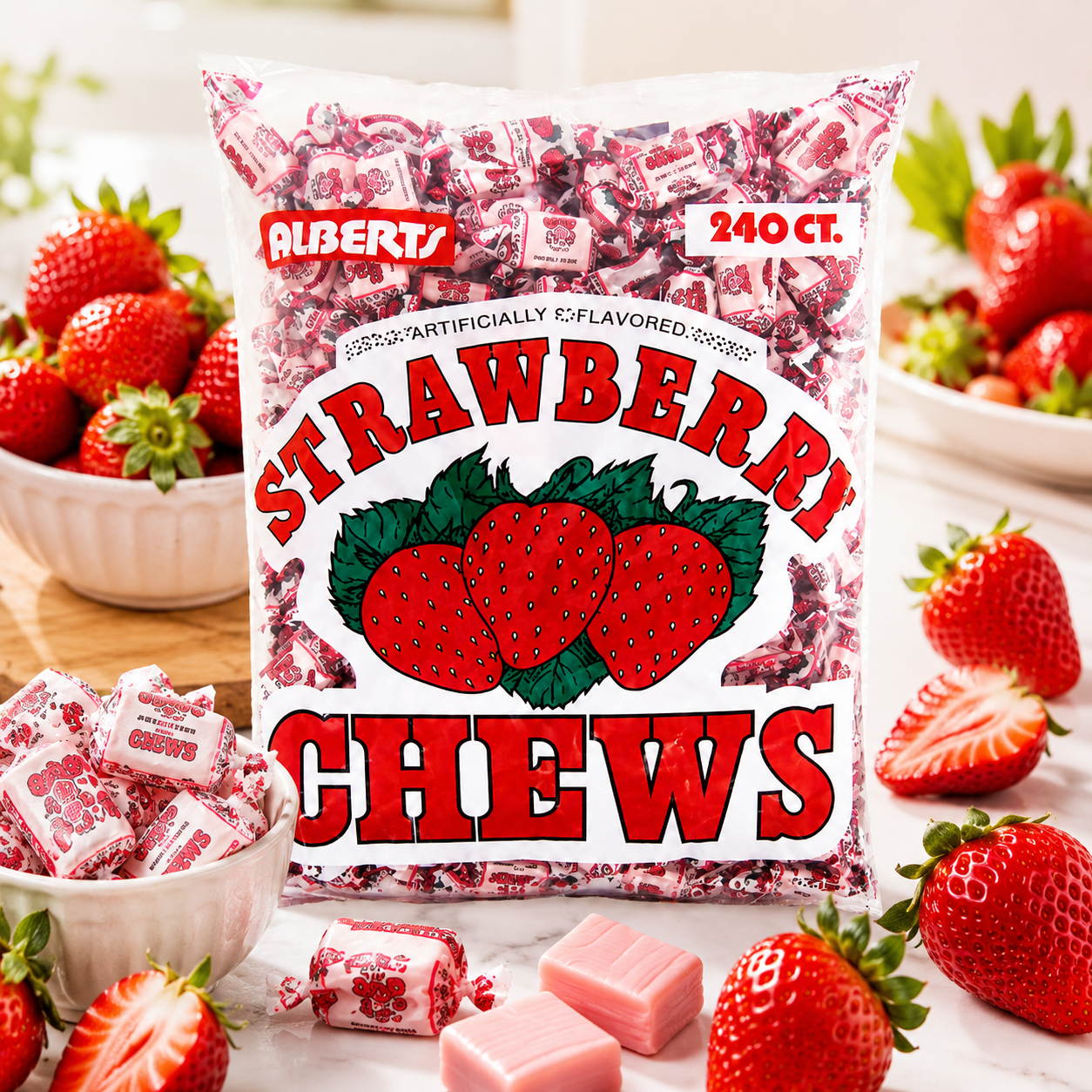 Alberts Strawberry Strawberry Fruit Chews Penny Candy