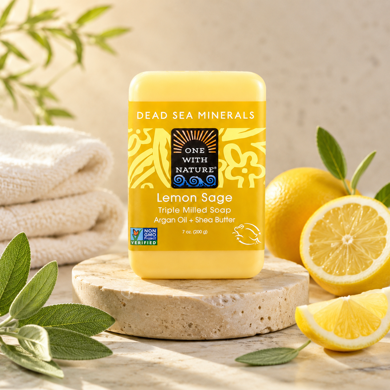 One With Nature Dead Sea Mineral Soap Lemon Sage 7-ozs One With Nature