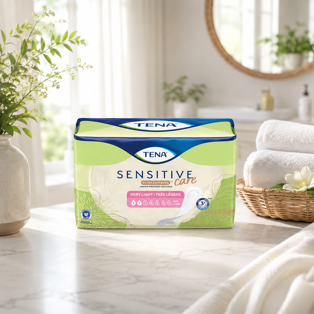 TENA Sensitive Care Female Incontinence Pads Extra Coverage Very Light Long 9" 50 ct