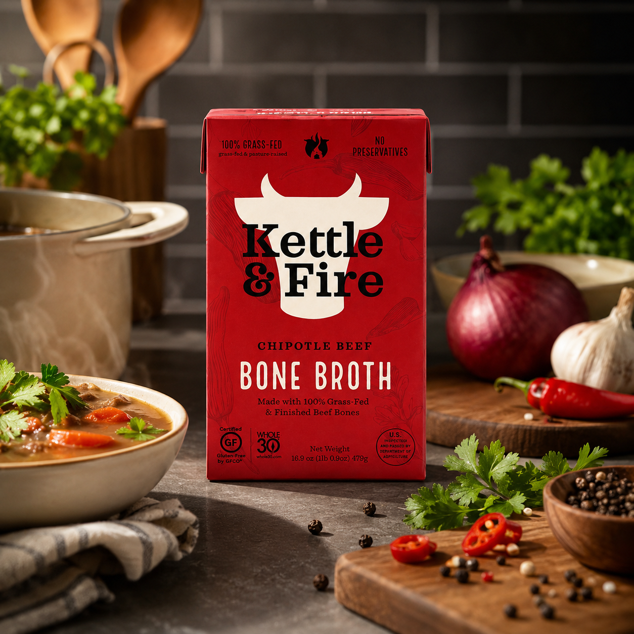 Kettle & Fire Chipotle Beef Bone Broth Keto Paleo Whole 30 Approved Gluten Free High in Protein and Collagen